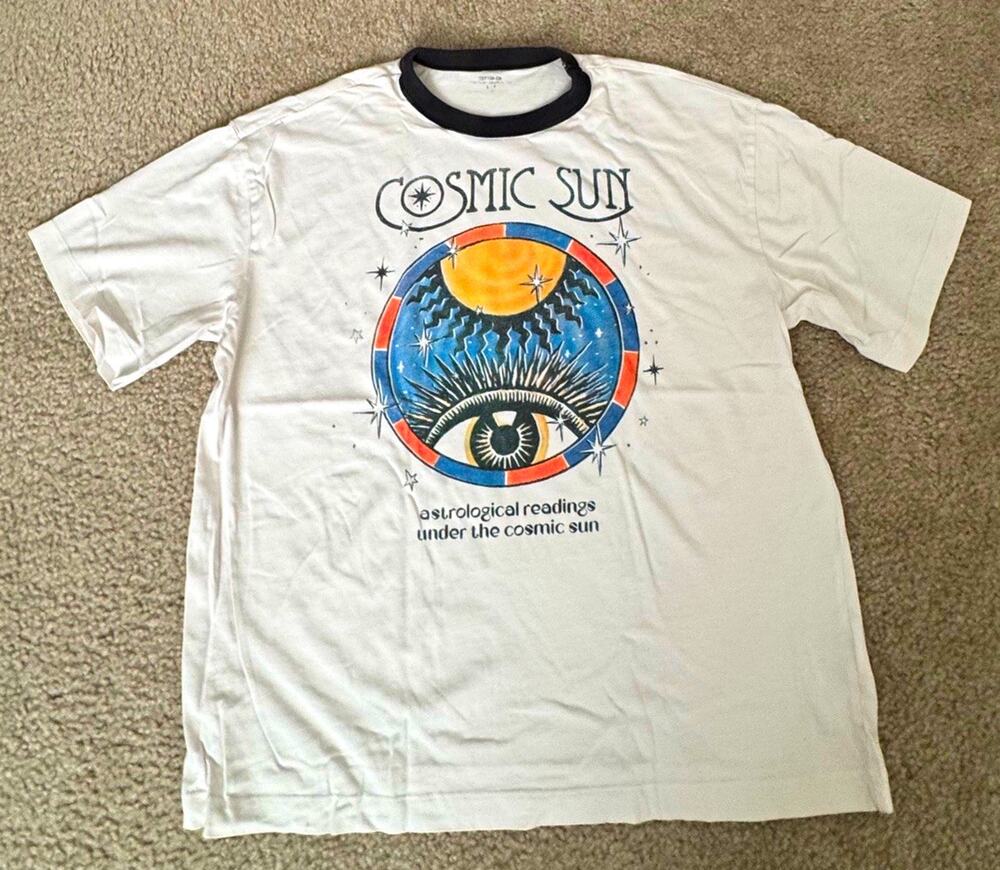 Cotton On Womens S Cosmic Sun Astrology Graphic Boxy Ringer Tee 100% Cotton